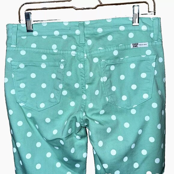 Kancan Light Green with White Polka Dot Print Slim/Skinny Style Jeans Juniors 9 - Picture 4 of 9
